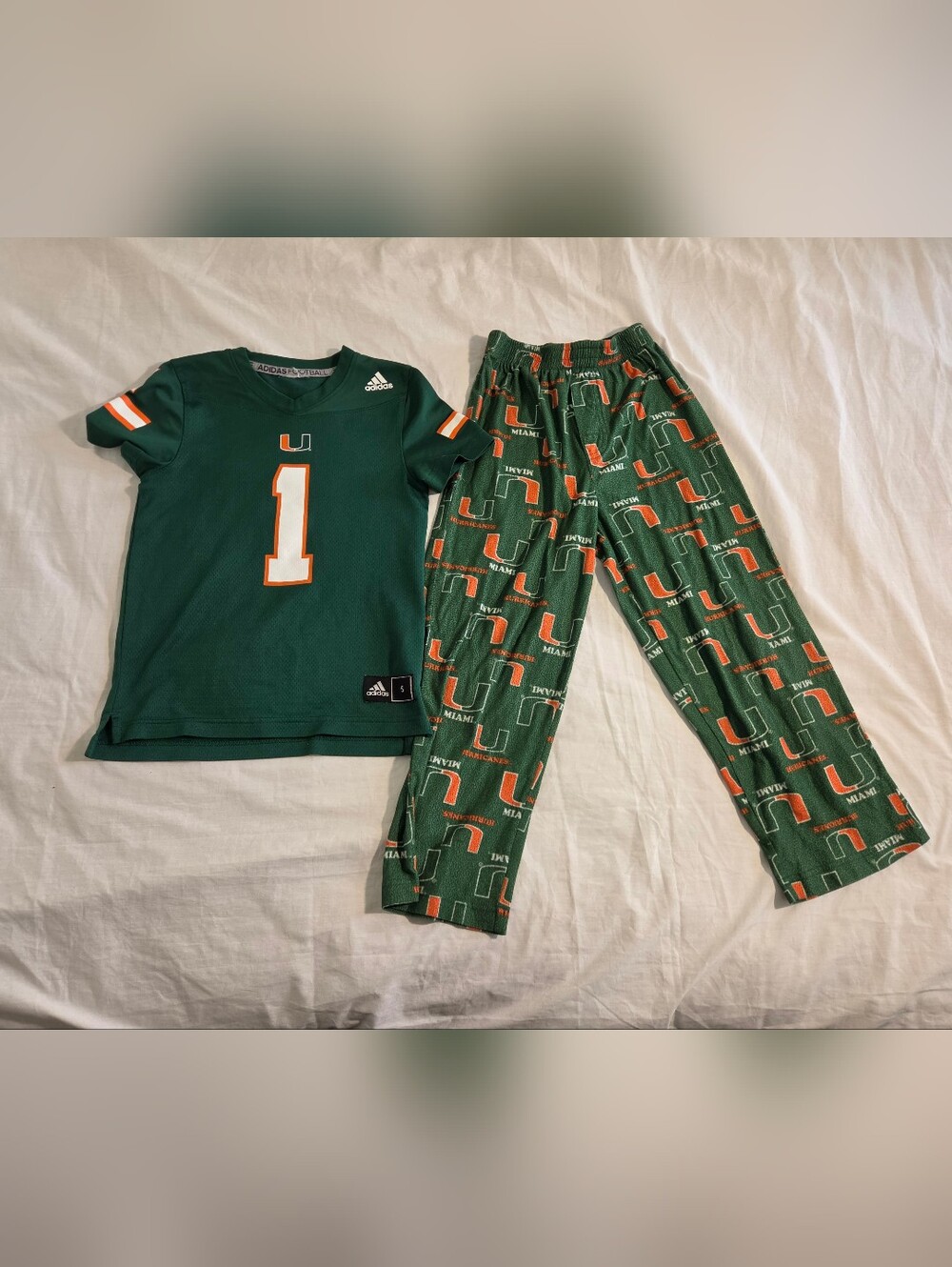 Adidas UM Miami Hurricanes Kids Set: Adidas Football Jersey & Loungewear Pants